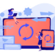 User with laptop and smartphone synchronizing. Cross-device syncing, cross-device synchronization and operation concept on white background. Pinkish coral bluevector isolated illustration